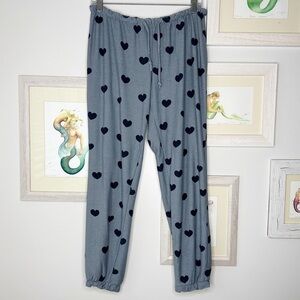 Chaser Light Blue & Navy Heart Knit Drawstring Joggers Women’s Size Large